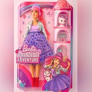 Barbie Princess Adventure Doll Pink Hair Pet Accessories GML75 NIB